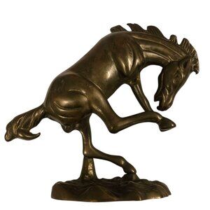 Vintage Brass Horse Figurine Detailed Design Decor Sculpture Western Cowboy